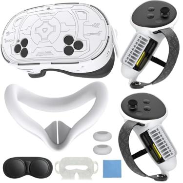 Imagem de 7-in-1 Protective Silicone Cover Set Compatible with Meta Quest 3s Accessories, Included Upgrade Battery Opening Controller Grips, Silicone Face Cover and TPU Hard Shell Cover_(TPU-White)
