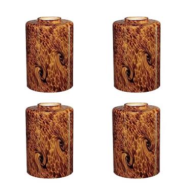 Imagem de karyfine Pacote Com 4 Cilindros De Vidro Para Abajur De Substituição Globo Para Lustre De Parede Pendente Luminária Soprada Amarelo Redemoinho Arte Vidro Capa Substituições Para Banheiro Vaidade Luz