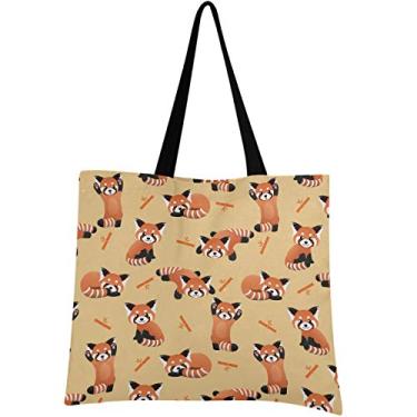 Imagem de visesunny Bolsa feminina extragrande fofa de panda vermelha de bambu, bolsa de ombro feminina para viagem de praia, reutilizável, compras, compras, bolsa de armazenamento portátil