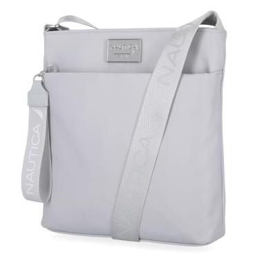 Imagem de Nautica Diver Bolsa tiracolo feminina pequena de nylon com alça de ombro ajustável, cinza gelo, Cinza gelo