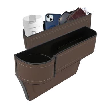 Imagem de Hbxdeco Organizador de assento de carro, organizador multifuncional de assento de carro com suporte de copo ajustável, caixa de armazenamento de lacuna de assento de carro de couro para guardar