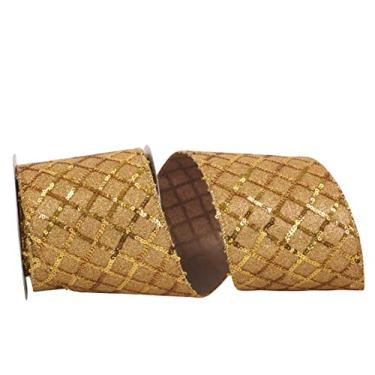 Imagem de Reliant Ribbon Fita de luxo com borda com fio de treliça brilhante de lantejoulas, 10 cm x 4 m, ouro