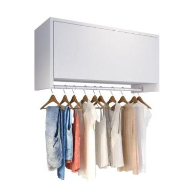 Imagem de Armário Suspenso Branco Lavanderia Com Cabideiro Para Roupas - JM3