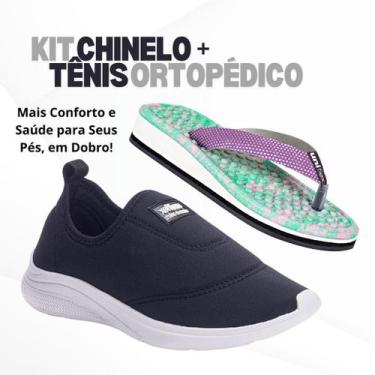 Imagem de Kit Tenis Feminino Casual Massageador + Chinelo Ortopédico Anatômico C