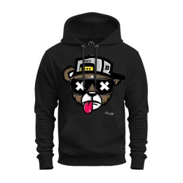 Imagem de Moletom Premium Unissex Algodão Confortável Estampado Urso Boné Bolado