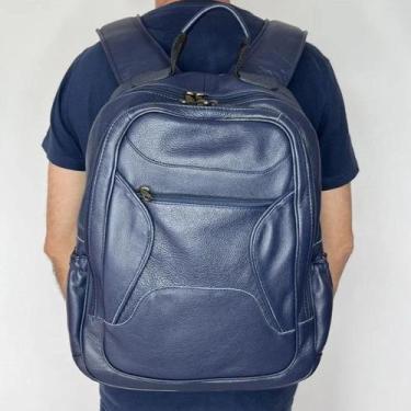Imagem de Mochila recuo em couro legitimo m.33, Azul marinho