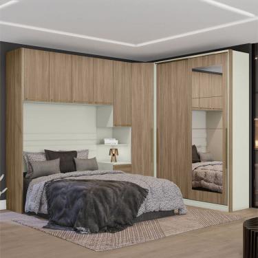 Imagem de Guarda-Roupa Casal Modulado Seletto 8 Portas 6 Gavetas com Espelho Me22 Areia/Jequitibá - Henn