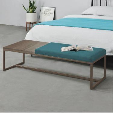 Imagem de Calçadeira Recamier Londres 195cm Industrial Marrom Suede Azul Turquesa Tampo Quadrado...