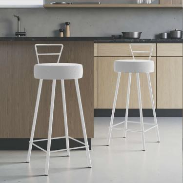 Imagem de Kit 02 Banqueta Alta Com Encosto Tina Eiffel Cozinha Bar Bistrô Ferro Branco Sintético Branco - Ahazzo Móveis