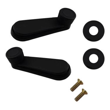 Imagem de Par Manivelas Vidro Com Parafusos + Espelhos Fusca 1977 A 1996 Kombi Após 1970 Preto