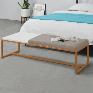 Imagem de Calçadeira Recamier Londres 195cm Industrial Bronze Suede Bege Tampo Quadrado mdf Branco - Ahz Móveis