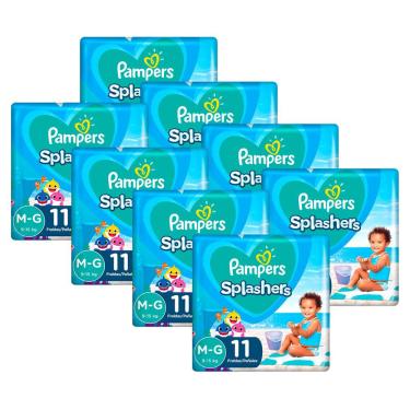 Imagem de Kit 88 Fraldas Pampers para Água Splashers Baby Shark m-g