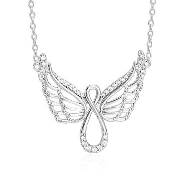 Imagem de BlingNuts Colar feminino de cristal de coração com asa de anjo de aço inoxidável com pingente de asas de anjo da guarda joias presentes, F, Aço inoxidável, Sem Pedra Preciosa
