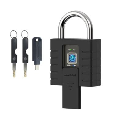 Imagem de KENRONE Cadeado de impressão digital com chave, cadeado resistente ao ar livre com chave, cadeado IP66 à prova d'água para proteger a porta da garagem, recipientes, galpão, obturador, portão e armazém