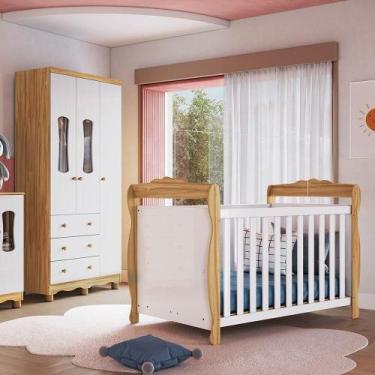 Imagem de Quarto de Bebê Guarda-roupa 3 Portas com Janelas e Berço Minicama 100%