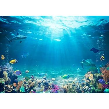 Imagem de BELECO Pano de fundo do mundo subaquático 3,7 x 3 m, pano de fundo submarino para fotografia sob o mar, peixe tropical, golfinho, tartaruga, coral, fundo do mar, fundo do mar, fundo do mar, decoração