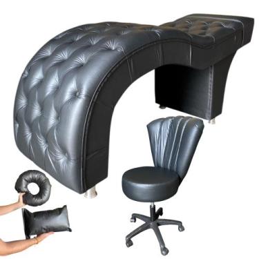 Imagem de Kit Maca M1 70 + Mocho Pétala + Kit Almofadas - In9 Decor, Corino Pret