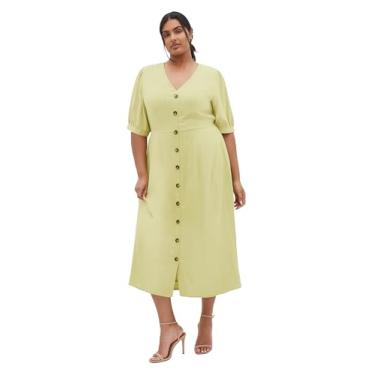 Imagem de City Chic Vestido feminino plus size - Botão Charli Midi, Cáqui claro, 58