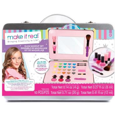 Imagem de Conjunto de maquiagem Make It Real Glam de 10 peças com estojo rígido para meninas