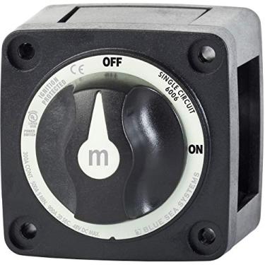 Imagem de Mini interruptor de bateria Blue Sea SYSTEMS, MFG # 6005200, preto, 300 A, 500 A, 48 VDC. Posições: liga/desliga de circuito único. / BS-6006200 /