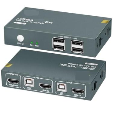 Imagem de YXX7XY Caixa de comutação KVM compatível com USB HDMI 2 em 1 para compartilhamento de 2 PCs, teclado, mouse, impressora, exibição de vídeo, divisor USB Swltch