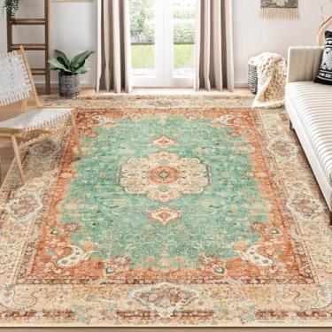 Imagem de Castage 20 x 25 tapetes laváveis, boho para sala de estar, quarto, sala de jantar, grande, vintage, boêmio, envelhecido, casa de fazenda, antiderrapante, retrô, laranja, verde, floral