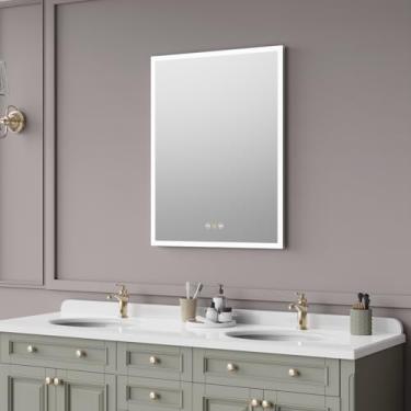 Imagem de tunuo Armários de remédios embutidos para banheiro com espelho, apenas armário de remédios embutido com desembaçador, regulador, tomadas e USB, três portas, 51 x 66 cm