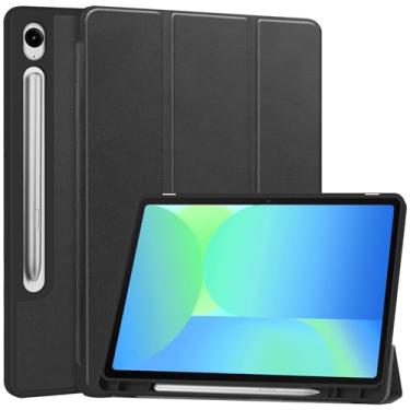 Imagem de Compatível com Samsung Galaxy Tab S10 FE/ S9 FE 10,9 polegadas, capa protetora fina para tablet, despertador automático, capa protetora de TPU macio, capa inteligente com suporte para lápis(Black)