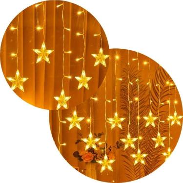 Imagem de Pisca Cascata Estrelas 405 Leds Amarelo Fio Branco 10m 220v