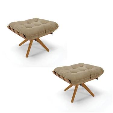 Imagem de Kit 2 Puffs Giratório Suede Base Madeira D'rossi Marrom Rato - DROSSI