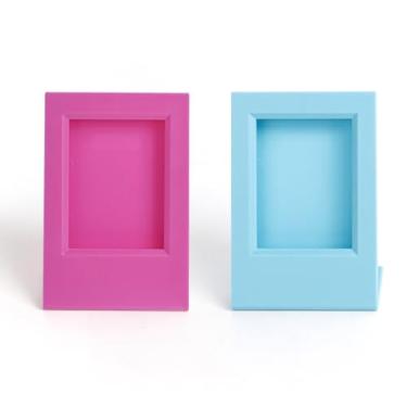 Imagem de Conjunto de mini porta-retratos com suporte, tela de 7,6 cm, capacidade de armazenamento para 10 fotos, rosa e azul bebê/rosa bebê e amarelo (fúcsia e azul bebê)