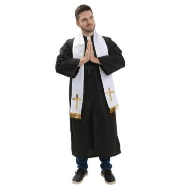 Imagem de Fantasia Padre Adulto Tunica Preta com Estola e Crucifixo Preto - Sula