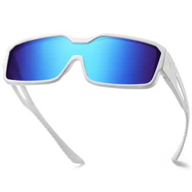 Imagem de DUCO Óculos de sol esportivos com ajuste polarizado para homens e mulheres, óculos de sol para ciclismo e pesca DC8868, Armação branca, lente azul Revo