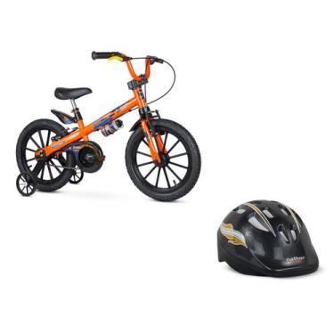 Imagem de Kit Nathor Bicicleta Infantil Aro 16 Com Rodinhas Laranja Extreme + Ca