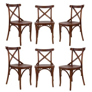 Imagem de Conjunto 6 Cadeiras Madeira Maciça Tauari Cross X Texas Gamma Móveis Castanho