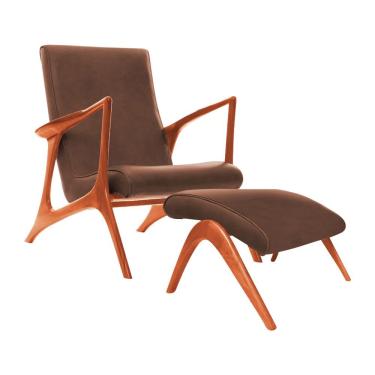 Imagem de Poltrona Luxo Couro Sintético Marrom Vk Anos 50 Com Puff Cor Marrom