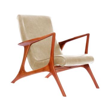 Imagem de Poltrona Couro Natural Bege Vk Anos 50 Cor Bege