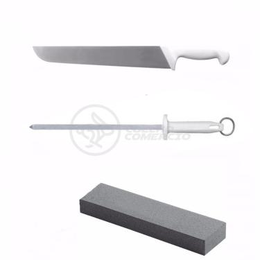 Imagem de Kit Churrasco 3 Peças Faca 10" + Chaira 10" + Pedra