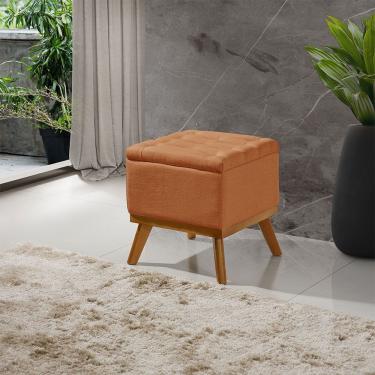 Imagem de Puff Capitone Com Base Madeira D26 Soft Linho Sofatec Tijolo