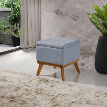 Imagem de Puff Capitone Com Base Madeira D26 Soft Linho Sofatec Azul