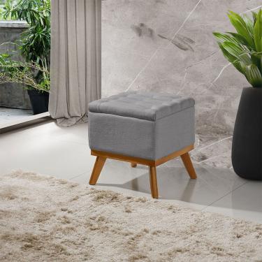 Imagem de Puff Capitone Com Base Madeira D26 Soft Linho Sofatec Prata