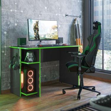 Imagem de Mesa P/ Escritorio E Gamer Preto Fosco/verde