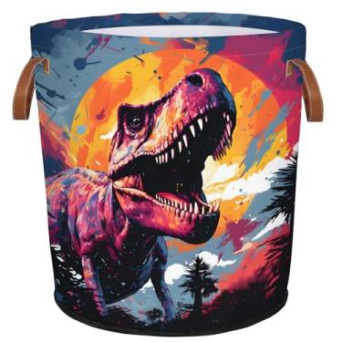 Imagem de Mozaigos Cesto de lavanderia de dinossauro, impermeável, dobrável, com alças, tecido Oxford, bolsa de roupas sujas para banheiro, quarto, sala de estar