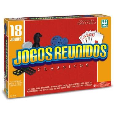 Imagem de Kit com 18 Jogos Clássicos Dama Ludo Loto Xadrez Dominó Nig