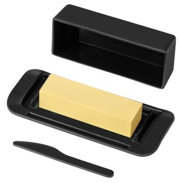 Imagem de JOYMAY Manteigueira Com Tampa Para Bancada, Faca, Suporte Cozinha Ou Geladeira, Bandeja De Fibra Bambu, 1 Tablete Manteiga, Sem Bpa, Lavável Na Máquina Lavar Louça (Preto)