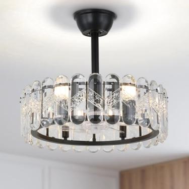 Imagem de Finktonglan Ventilador De Teto Com Gaiola Preta 20" Luz, Lustre Moderno Controle Remoto, Cristal Ajustável 6 Velocidades Para Sala Jantar E Estar