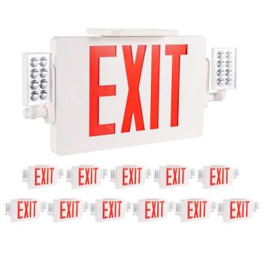 Imagem de GRUENLICH Placa De Saída Combinada Led Gruenlich, Luz Emergência Com 2 Cabeças Ajustáveis E Face Dupla, Baterias Reserva - Letra Vermelha Padrão Dos Eua, Qualificação Ul 924, Voltagem 120-277, Pacot