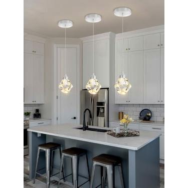 Imagem de Shial Lighting Luminária Pendente De Cristal Para Ilha Cozinha, Lustre Prateado, Suspensa Teto, Moderna, Ajustável, Sala Jantar E Quarto