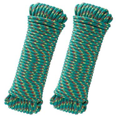 Imagem de SDLTHR Pacote Com 2 Cordas De Polipropileno Trançado Em Diamante 100 Pés E 3/8 Pol., Varal Poliéster, Amarração Multiuso Para Barcos, Acampamentos Marítimos, Ambientes Internos Externos, Verde