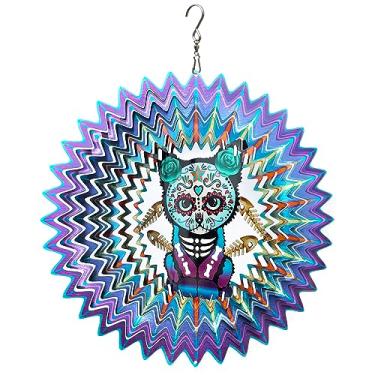 Imagem de FONMY Girador De Vento Com Caveira Açúcar, Escultura 3D Aço Inoxidável 12 Polegadas, Decoração Natal Que Vale A Pena. Gatinho Mandala Para Pendurar, Jardim Metal Áreas Internas/Externas.